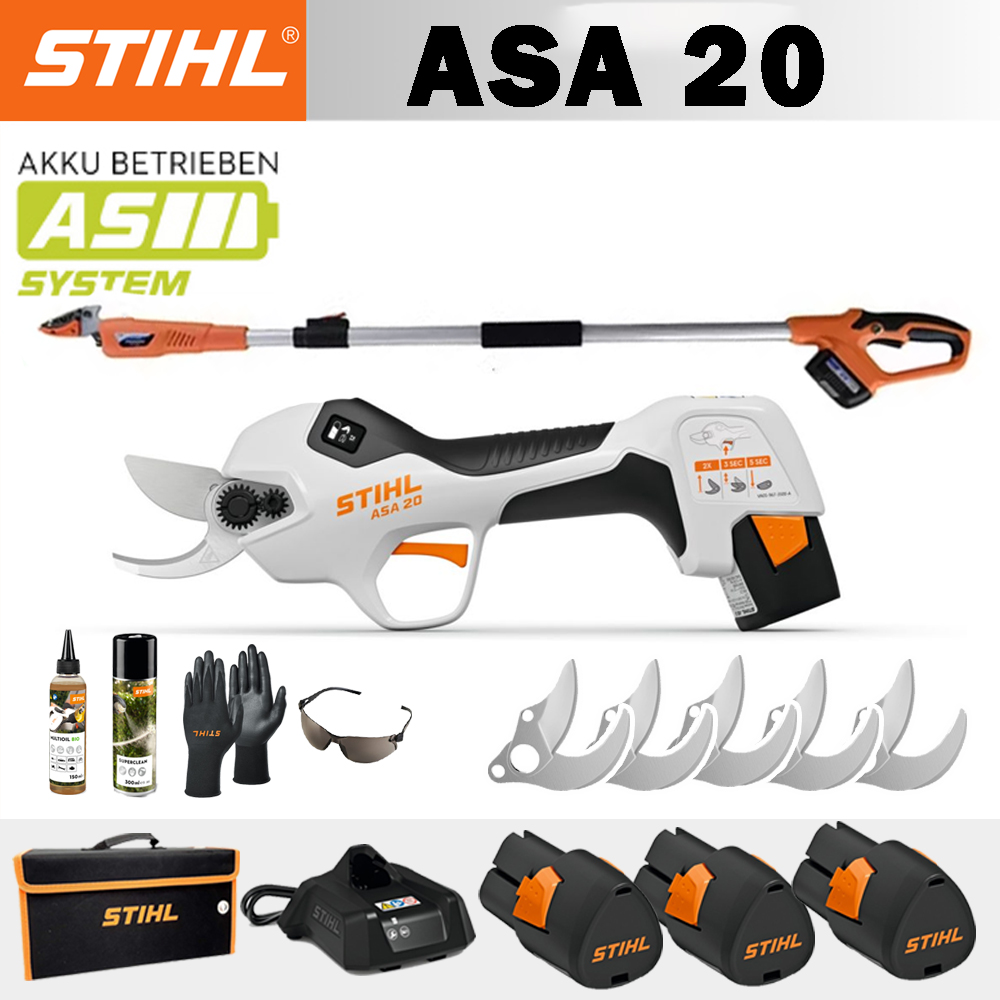 【STIHL】 ASA20*1, ličio baterija*3, laikymo dėžutė*1, pjovimo galvutė*5, įkroviklis*1, teleskopinis strypas*1